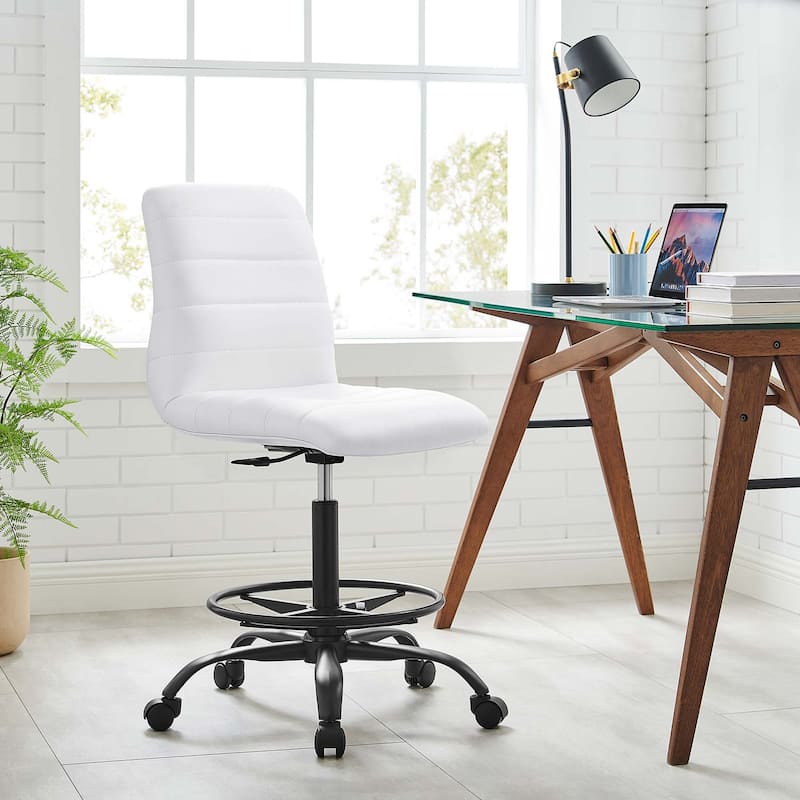 Ripple Armless Vegan Leather Drafting Chair - Black White