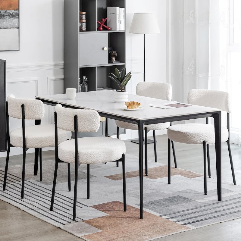 XINMICS Dining Chairs Set of 2/4/6, Mid Century Modern Upholstered Boucle Kitchen Dining Room Chairs - set of 4 - White