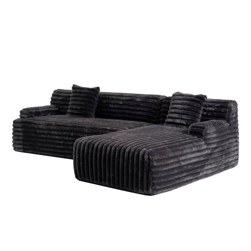 L Shape Modular Sectional Sofa with Chaise, Full-Compressed Boneless Couches, Faux Fur 3 Seat Sofa with 2 Throw Pillows
