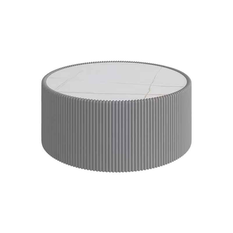 GDFStudio - Modern Sintered Stone Top Round Coffee Table with PU Leather Wrapped Cylinder Base