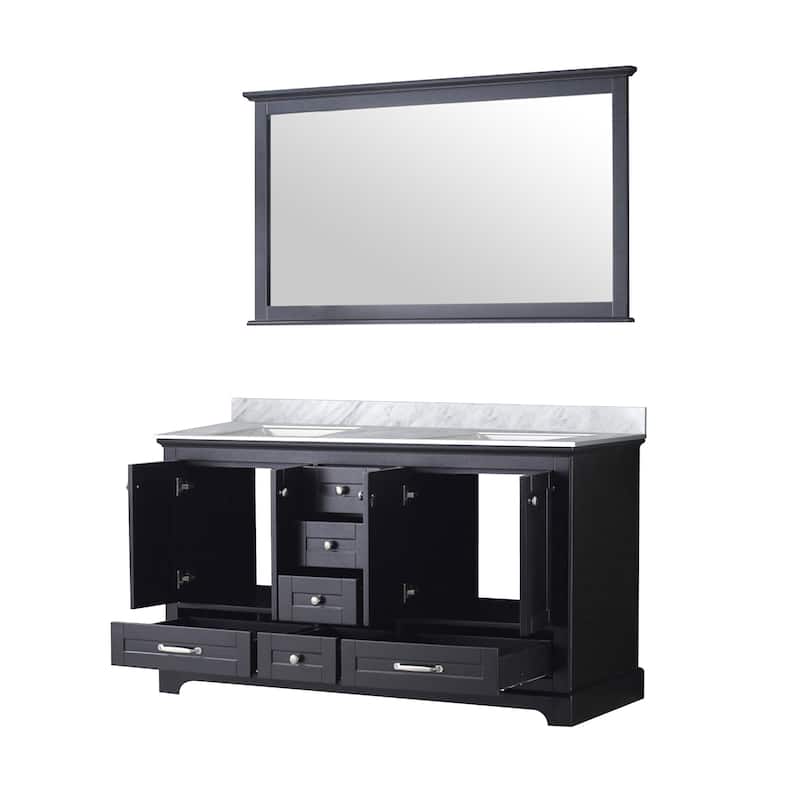 Dukes 60 in. W x 22 in. D Navy Blue Double Bath Vanity, Carrara Marble Top, and 58 in. Mirror