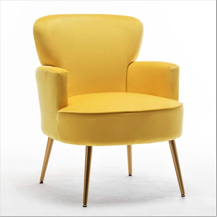 US Pride Furniture Trendy Velvet Accent Chair with Gold Metal Legs Upholstered Armchair - Yellow