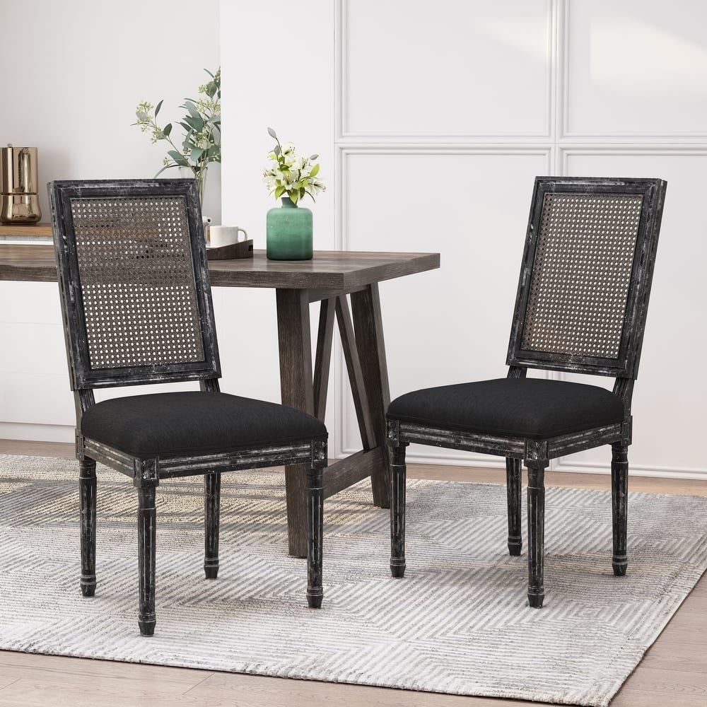 Regina French Country Wood and Cane Upholstered Dining Chairs by Christopher Knight Home