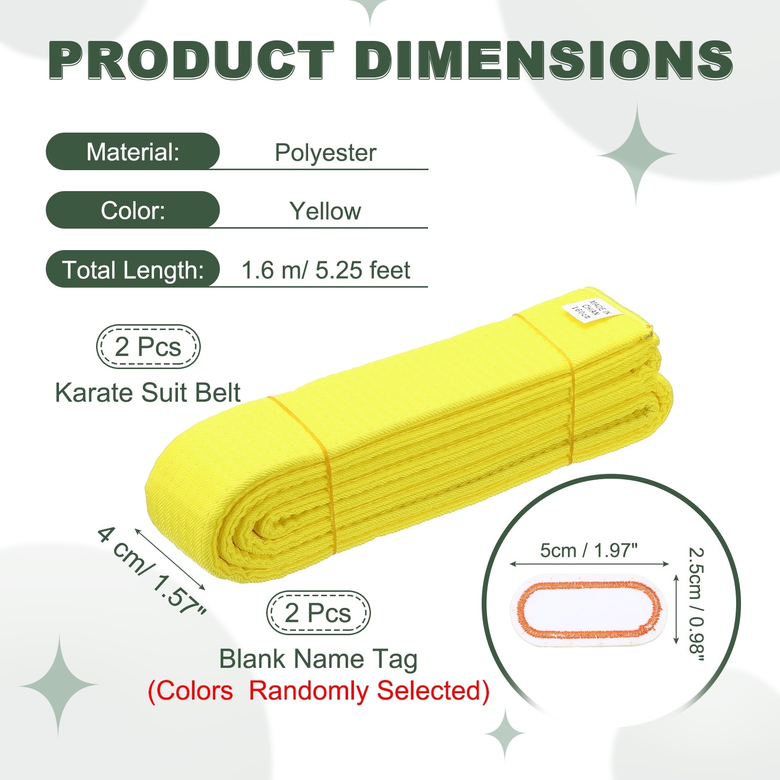 Karate Belt, Martial Arts Ranking Belts with Name Tag Solid Cotton Double-Layered Core Long Soft Uniform Training