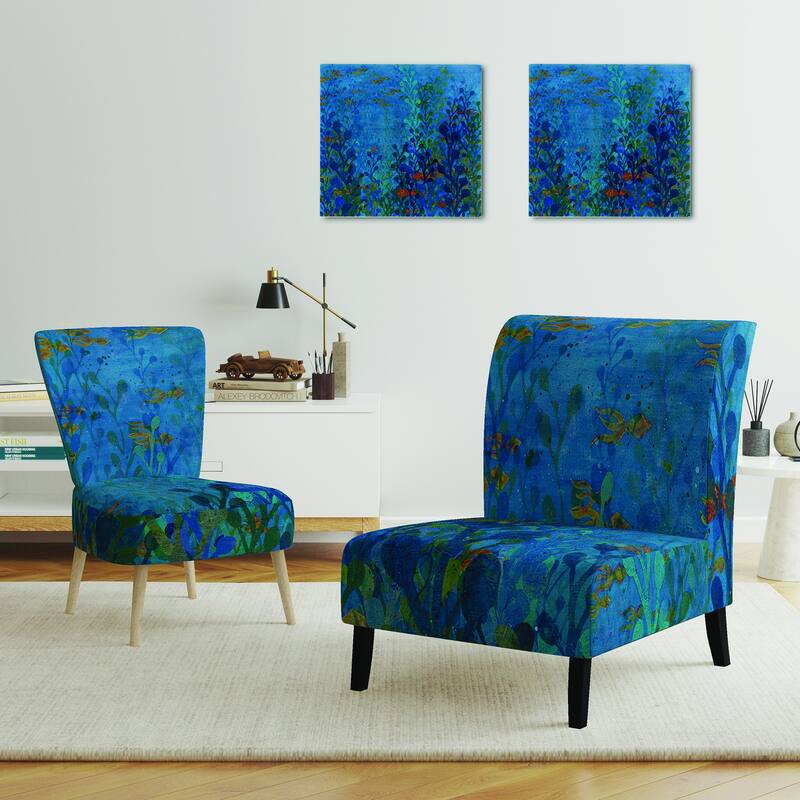 Designart "Blue Underwater Lake Leaves I" Upholstered Nautical & Coastal Accent Chair - Arm Chair