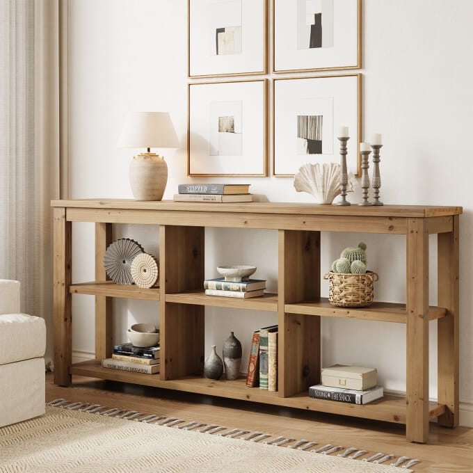 63-Inch Solid Wood Console Table, Entryway Table with Adjustable Shelf