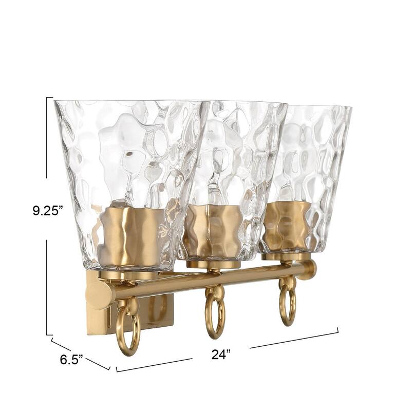 Imogen Metal and Hammered Water Glass 3-Light Vanity Light - 24.0"L x 6.5"W x 9.3"H