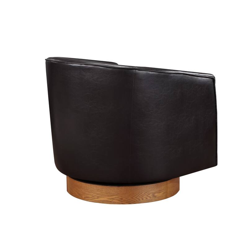 Maisy Faux Leather Wood Base Barrell Swivel Chair For Living Room