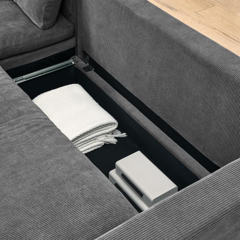 L Shaped Convertible Sleeper Sofa,90" Sectional Couch wStorage Chaise