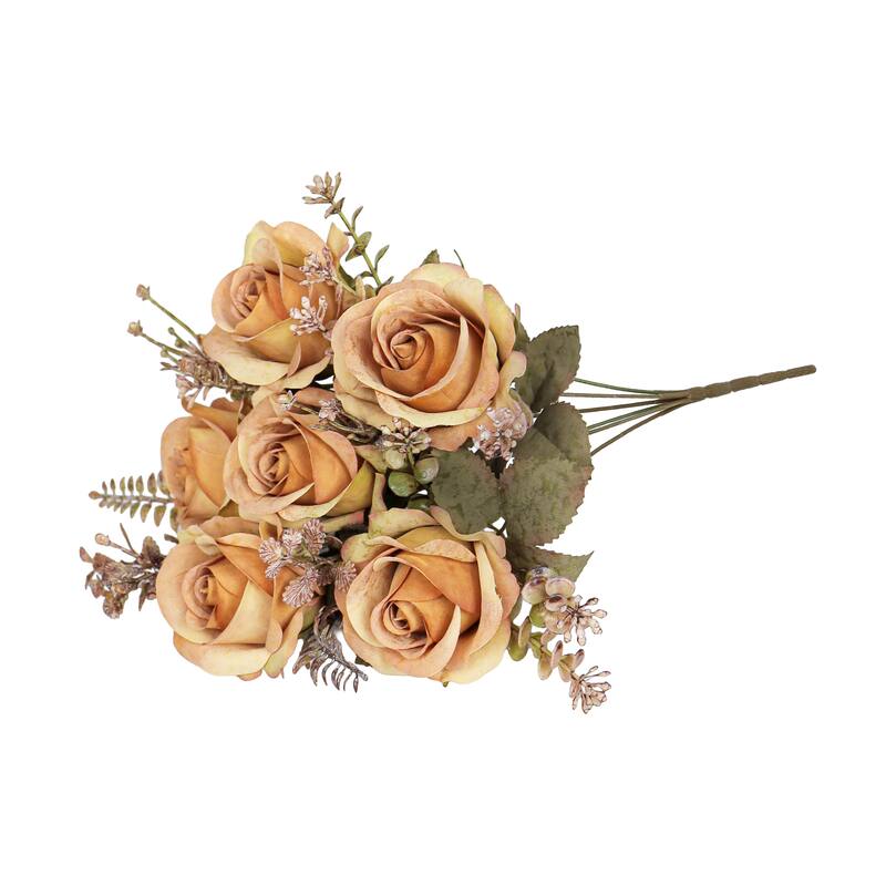 Set of 2 Cafe Artificial Rose Flower Stem Bush Bouquet 15in - 15" L x 8" W x 8" DP