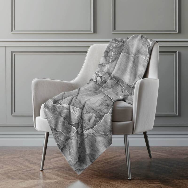 Premium Machine Washable Modern Abstract Sherpa Throw Blanket - Pewter - 4'2" x 5'10"