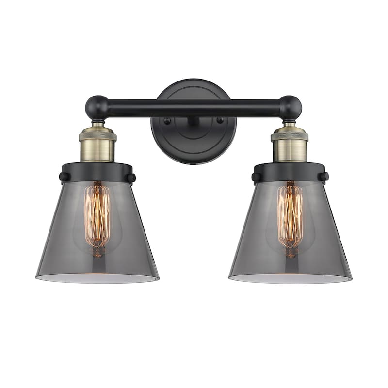 Innovations Lighting 616-2W-10-16 Cone Vanity Cone 2 Light 16" Wide - Black Antique Brass / Plated Smoke