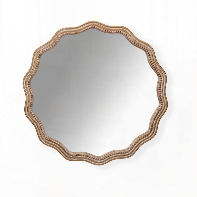Large Decorative Wood Framed Hanging Circle Mirror - Antique Natural