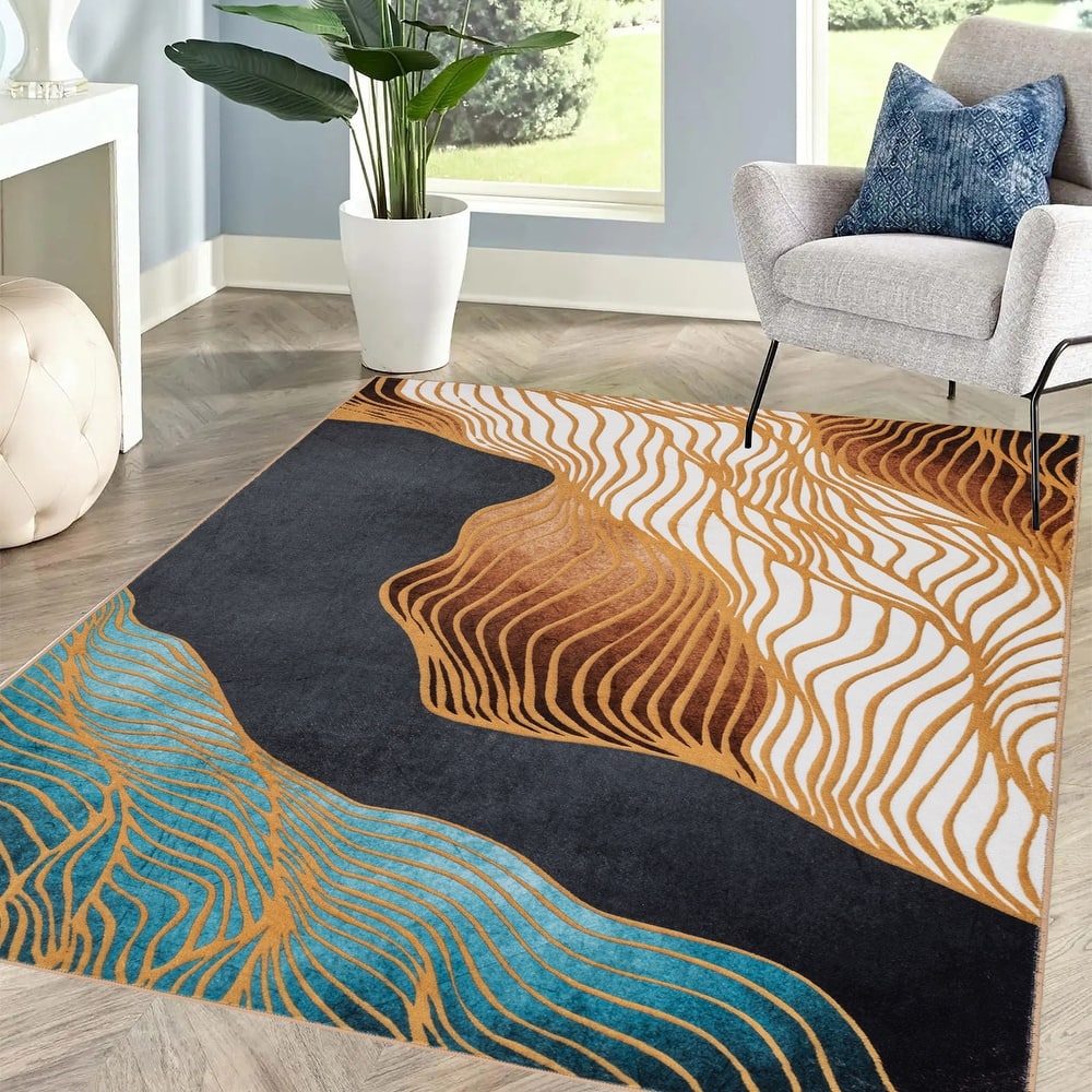 Modern Plant Abstract Area Rugs No-Shedding, Low Pile Foldable Carpet