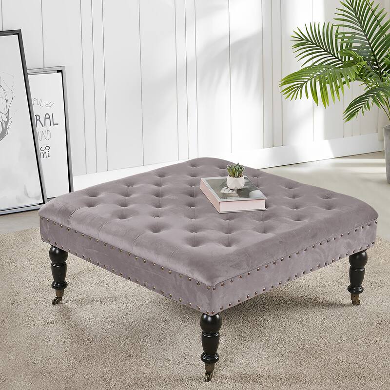 Home Soft Things Supersoft Tufted Coffee Table Ottoman - 33" x 33" x 18" - Silver