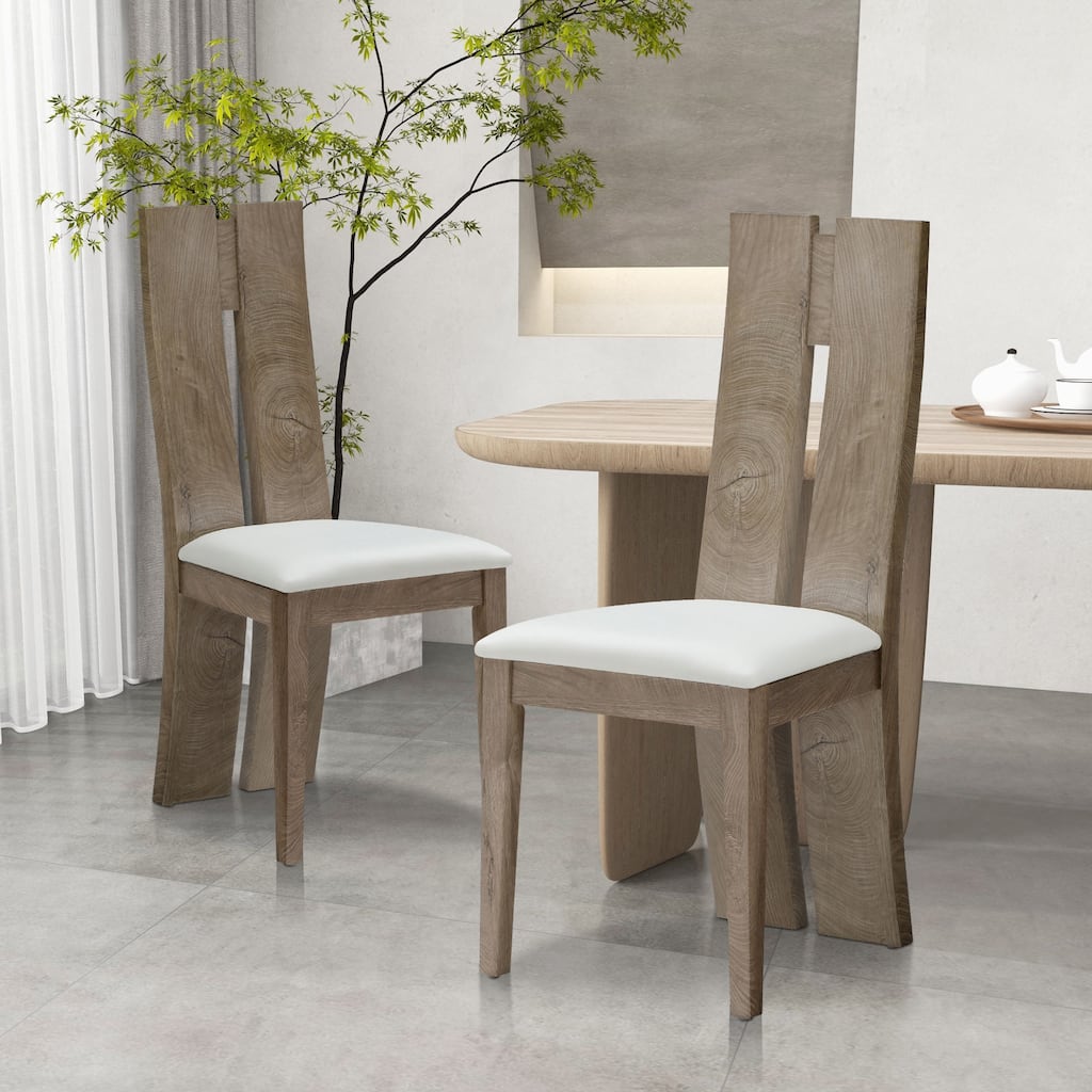 Dining Chair Set of 2 PU Leather Upholstered Cushion Seat Wooden Back Chairs - 19.29"L * 17.12"W * 39.76"H