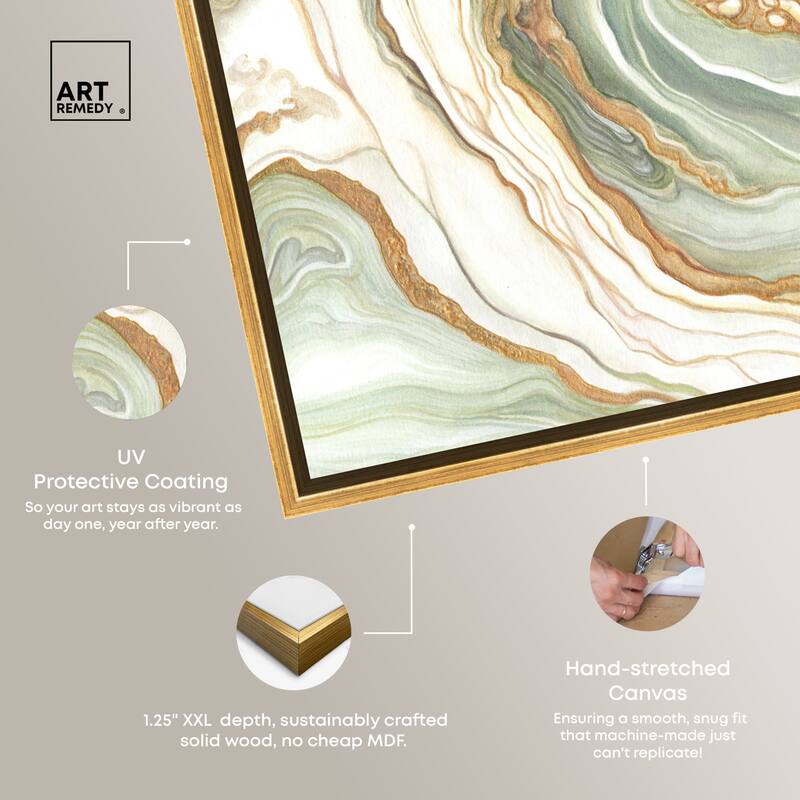 Art Remedy Green And Gold Framed Mineral, Agate & Geode 1 Piece Canvas Wall Art