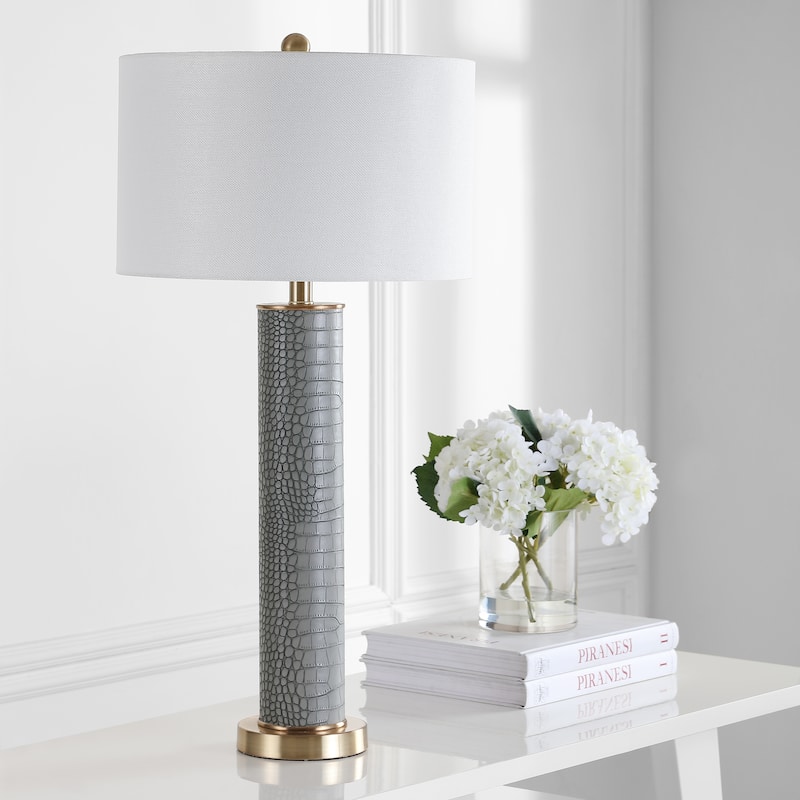 SAFAVIEH Lighting Tomika 32-inch Faux Alligator Grey Table Lamp (Set of 2) - 15"x15"x31.5" - 15Wx15Dx32H