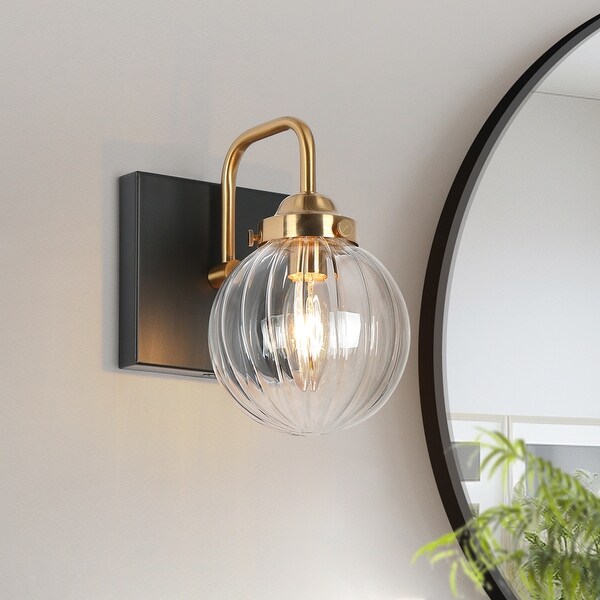 Modern 2 Light Black Gold Bathroom Vanity Light Ribbed Glass Wall Sconce On Sale Bed Bath Beyond 35848586