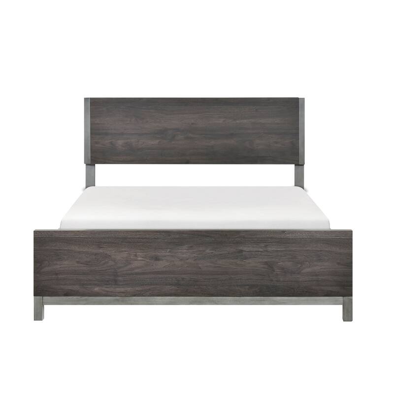 Sleek Modern Queen Bed with Brownish Gray and Antique Silver Finish