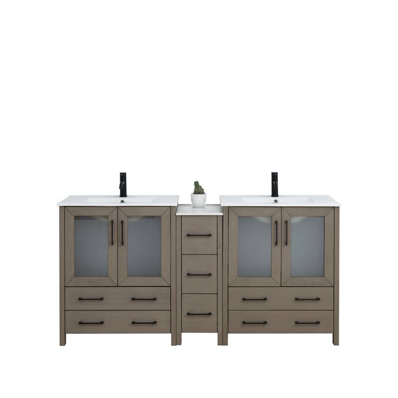 Vanity Art 72" Double Sink Bathroom Vanity Set 7 Dove-Tailed Drawers, 2 Cabinets, 2 Shelves, Soft-Closing Doors with Free Mirror