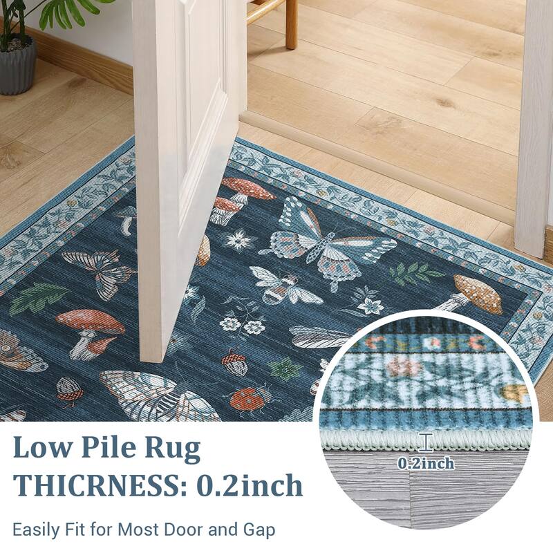 Area Rugs for Living Room Modern Insect Rug Mushroom Pattern Rug Soft Washable Non Slip Low Pile Rug