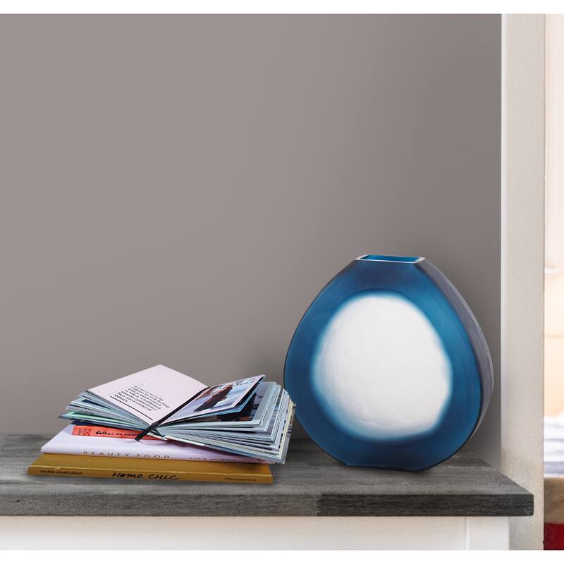 Allan Andrews Contemporary Frosted Sapphire Blue & White Glow Glass Vase