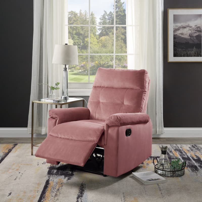 Luxurious Velvet Teal Blue Color Motion Recliner Chair 1pc Couch Manual Motion Plush Armrest Tufted Back - Pink