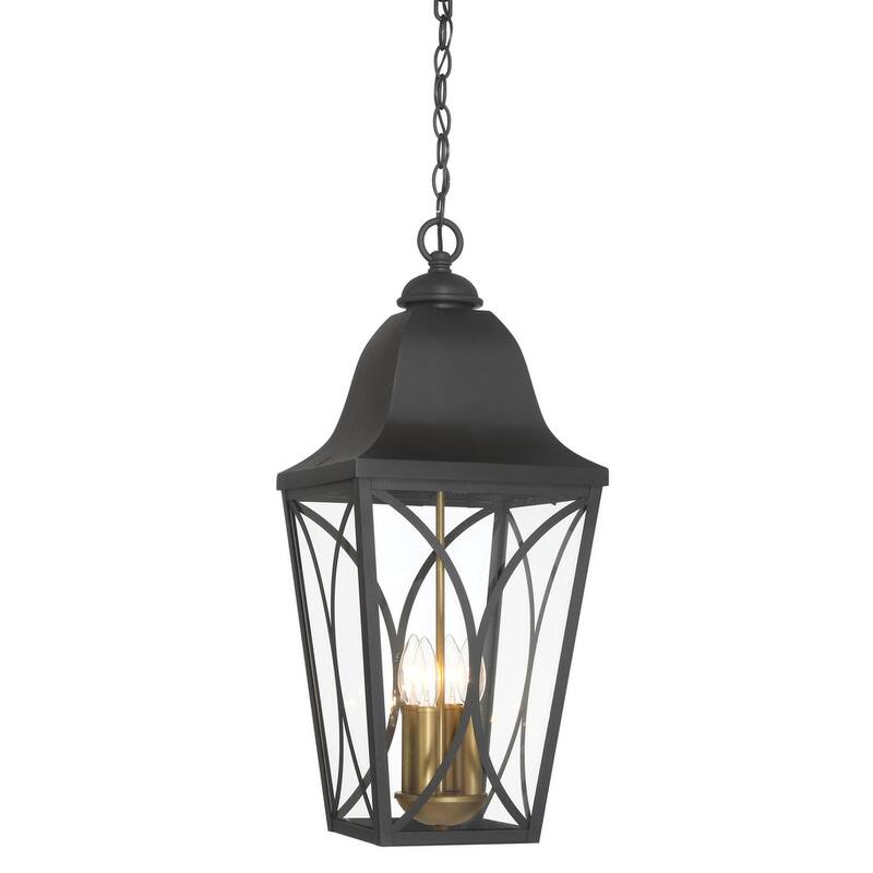 The Great Outdoors 73357 Cardigan 4 Light 11" Wide Outdoor Pendant - Sand Coal Black / Olden Brass
