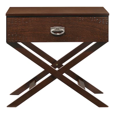 Solid X-Frame Wooden Nightstand with Drawer - 27" - Chocolate Brown