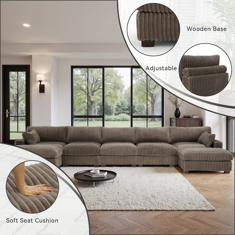 Plush Cotton Flannel Modular Sectional Sofa with 2 Ottomans