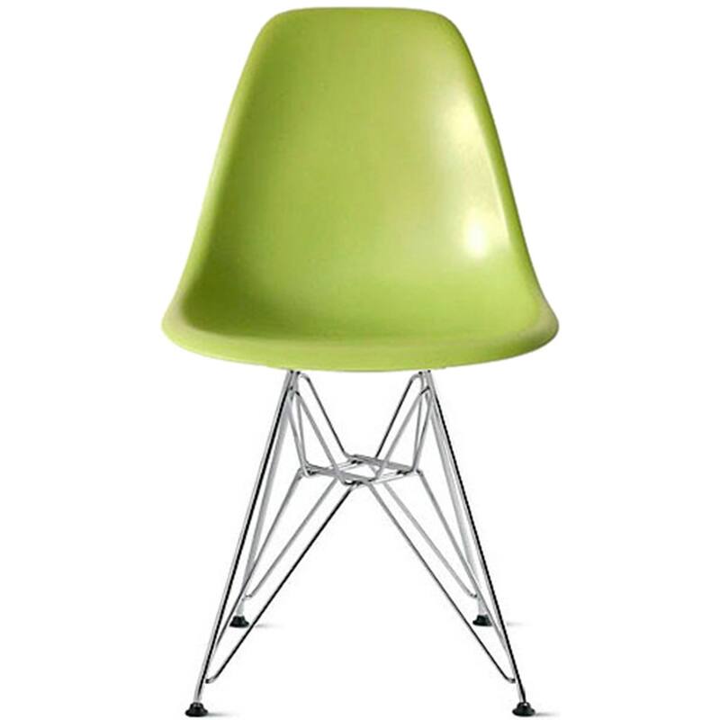 Designer Plastic Chairs Chrome Silver Wire Legs Retro Dining Accent Molded Shell Desk Office Work Chrome Base Kitchen - Green