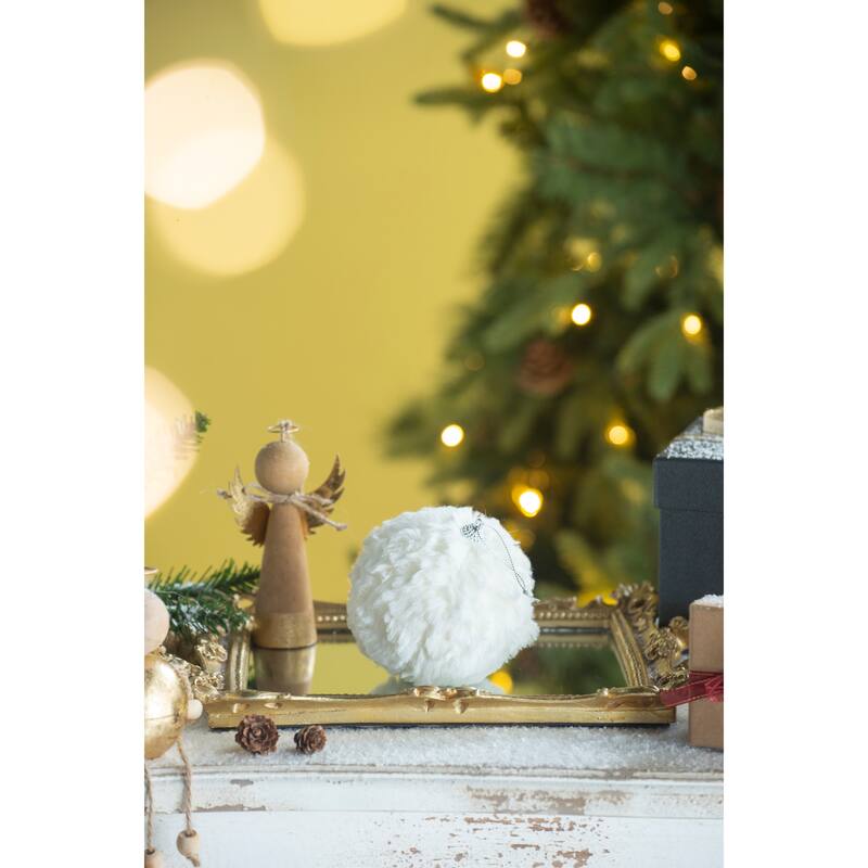 4" Cream Ruffle Ball Ornament, Decorative Hanging Ball Christmas Tree Ornaments for Holiday Party Decorations, Set of 6