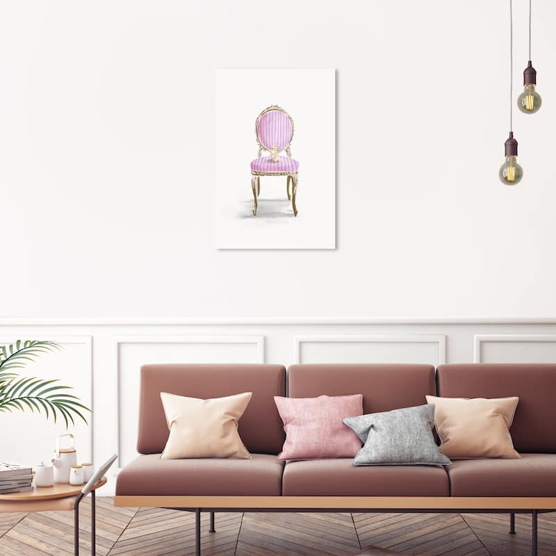 Wynwood Studio Canvas Animals Noble Cute Seat Pink and Modern & Contemporary Wall Art Canvas Print - Pink, Gold - 30 x 20