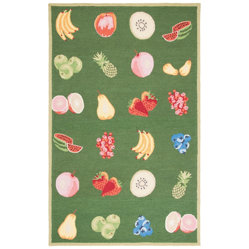 SAFAVIEH Handmade Chelsea Sefkije French Country Fruit Wool Rug - 3'9" x 5'9" - Hunter Green