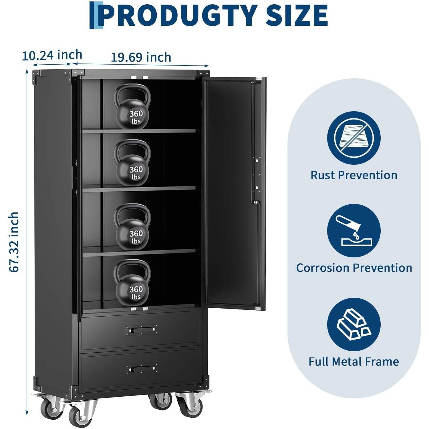 thumbnail image 2 of Mlezan Metal Storage Cabinet With 4 Doors And Drawer - Rolling Garage Cabinet On Wheels, Black/Gray 2 of 2