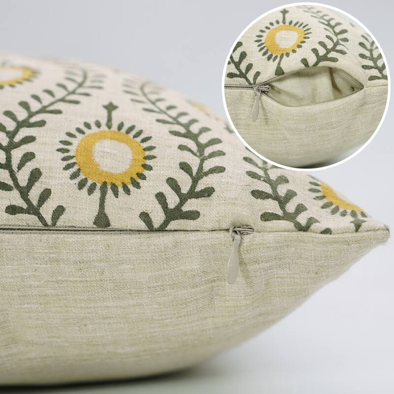 Fabdivine Handmade Floral or Weave Yellow Pillow Cover in Soft Linen for Block Print Room Boho Spring Home Décor, Lehar