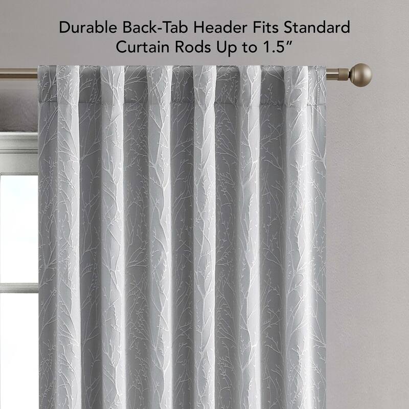 Creative Home Ideas Collins Blackout Window Curtain, Room Darkening, Thermal Insulated, Branch, Back Tab, 2 Panels, 2 Tiebacks