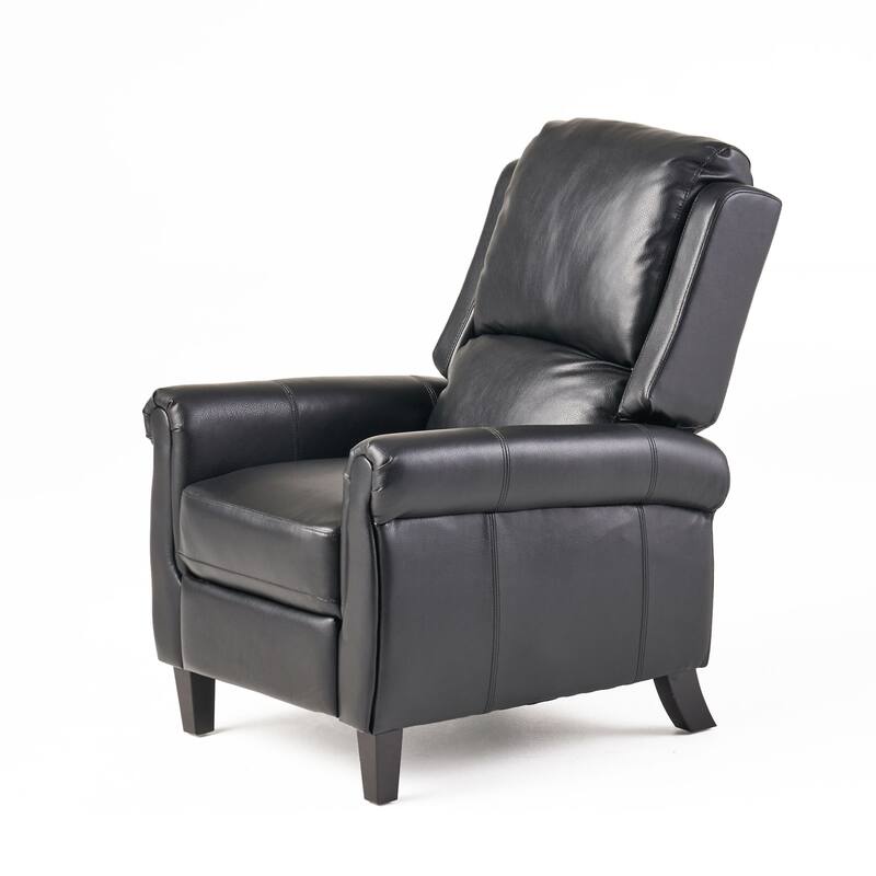 Beny Manual Recliner Chair, Black Faux Leather, Classic Rolled Arms