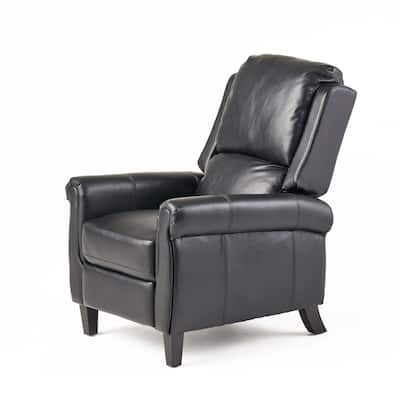Beny Manual Recliner Chair, Black Faux Leather, Classic Rolled Arms