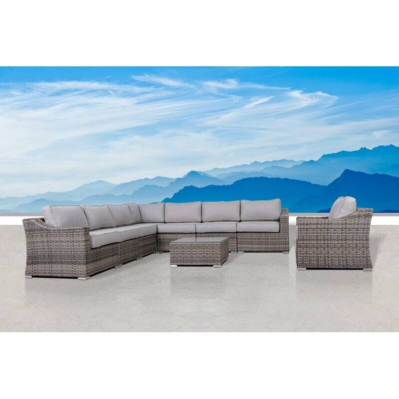 LSI 9 Piece Rattan Sectional Seating Group with Cushions - Mixed Grey