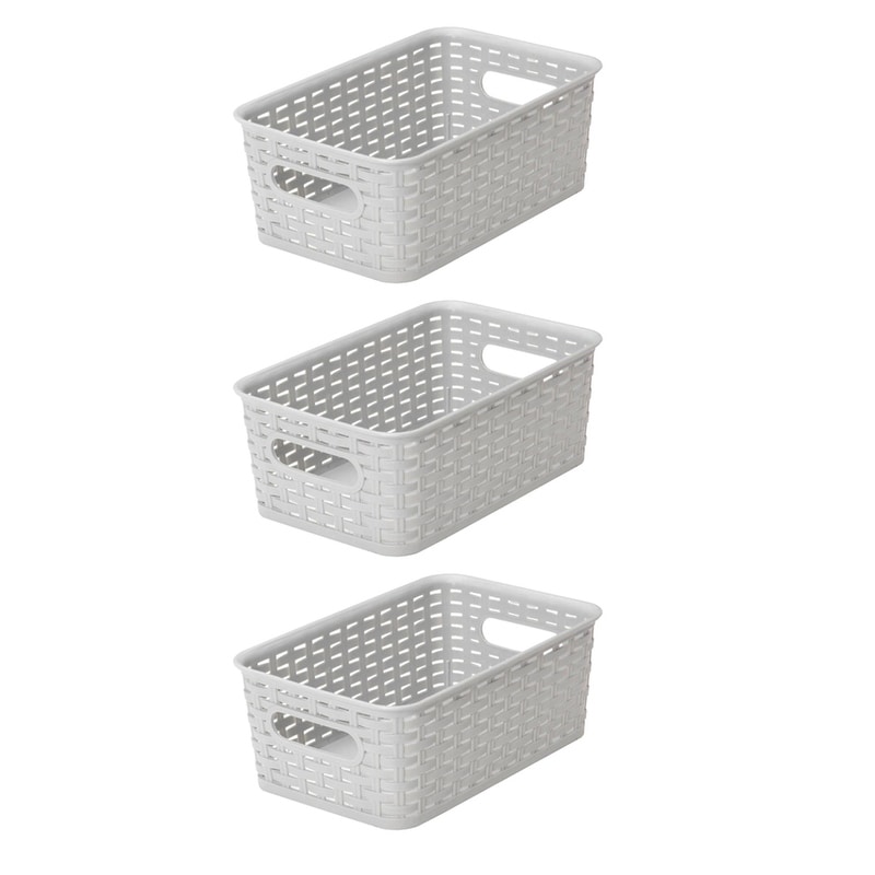 YBM Home Plastic Rattan Storage Box Basket Organizer for Bathroom, Large,  White, Pack of 3 