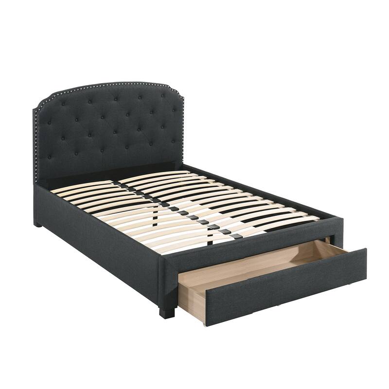 Linen Upholstered Twin Size Bed with 1 Drawer