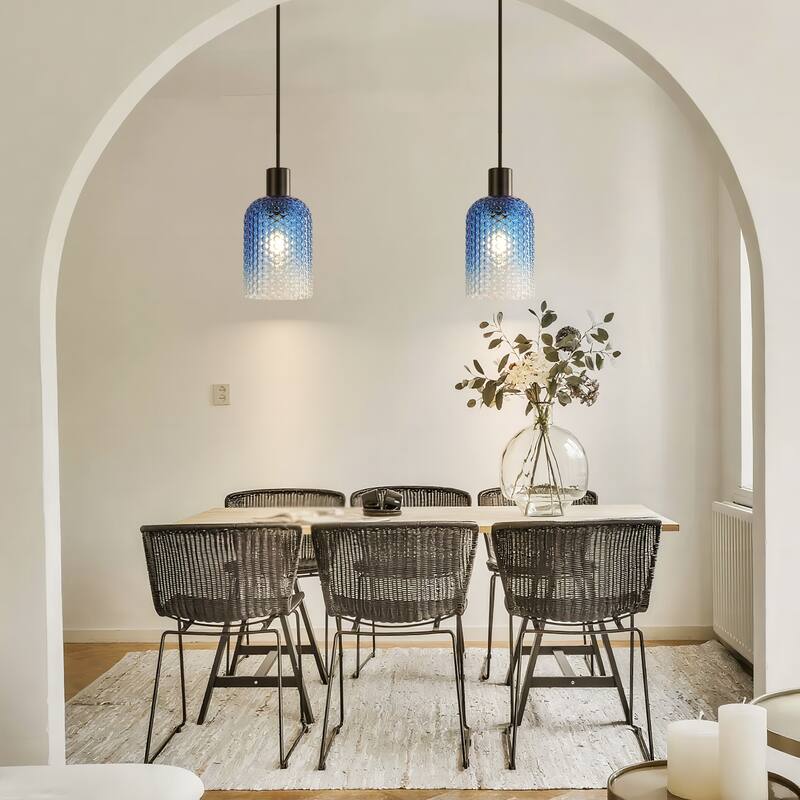 1/3-Light Modern Glam Bell-Shaped Adjustable Island Pendant Light with Clear/Blue/Amber Textured Glass