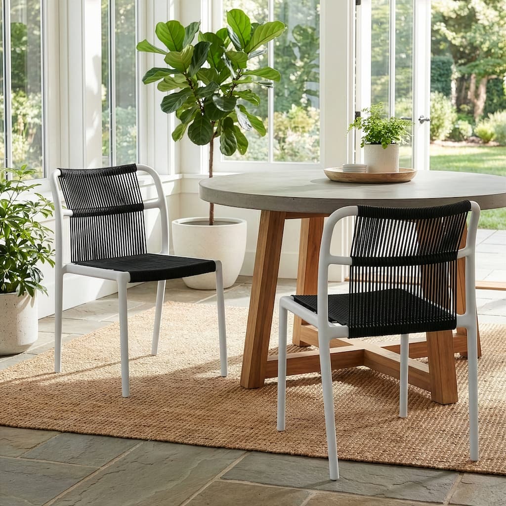 Set of 12 Belden Black Woven Rope Fabric Dining Chair with Plastic Frame