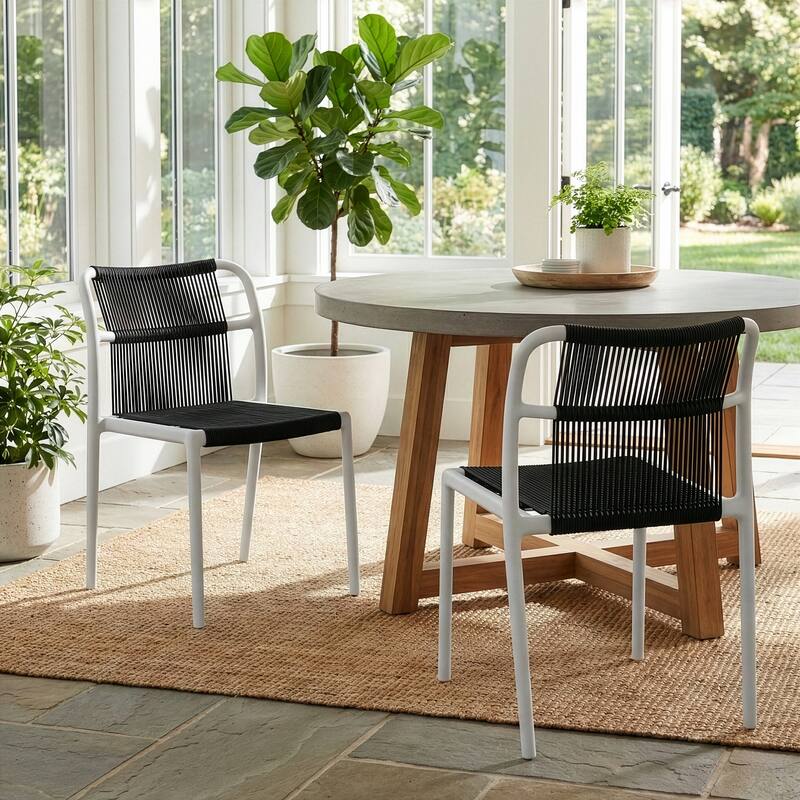 Set of 12 Belden Black Woven Rope Fabric Dining Chair with Plastic Frame