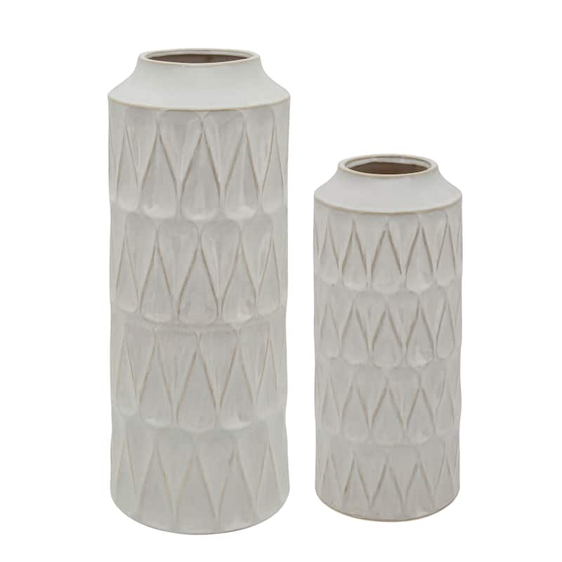 Sagerbrook Home Neutral Textured 22" Ceramic Vase Contemporary White Teardrop Design Floral Vase