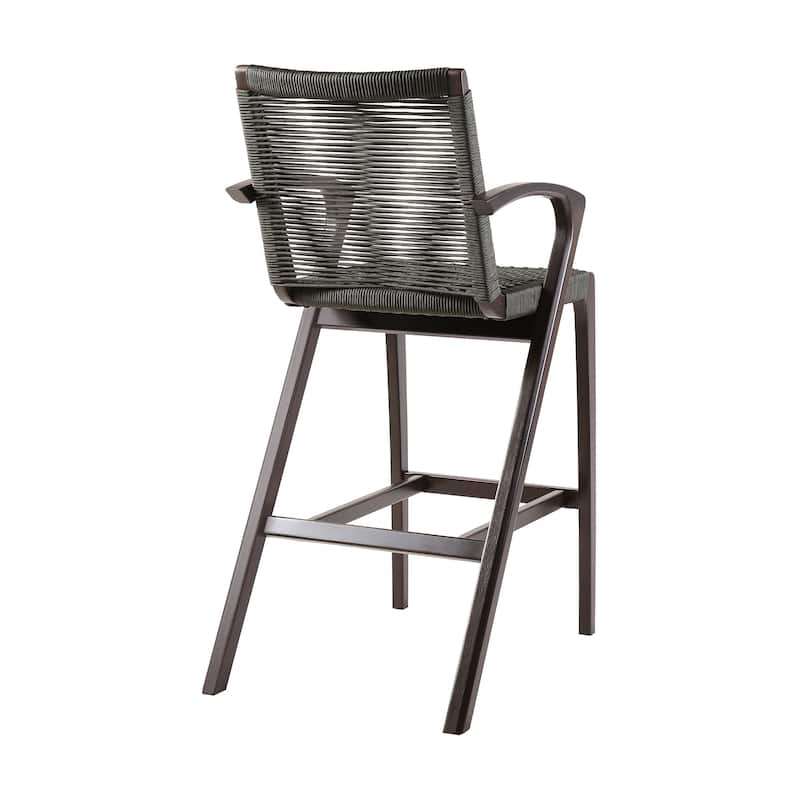 Brielle Solid Eucalyptus Wood and Rope Outdoor Patio Counter Height Bar Chair