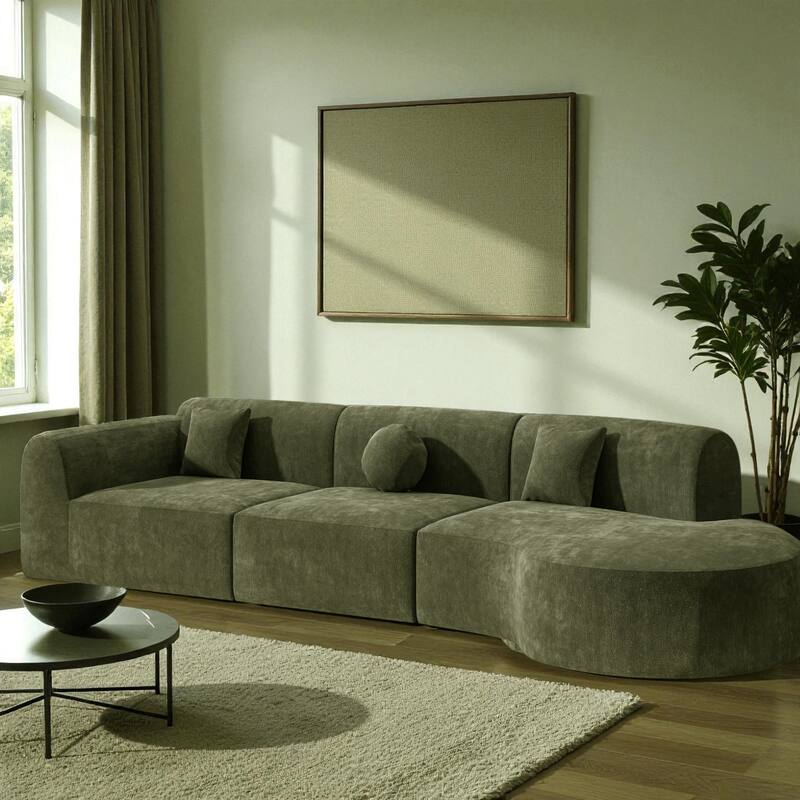 140" Fully Assembled Curved Sectional Sofa with High-Density Compressed Foam Chaise Lounge 3-Piece Modern Living Room Set