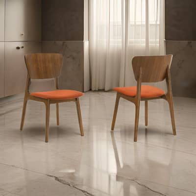 Kalie 24 Inch Dining Chair Set of 2, Orange Fabric Seat, Walnut Brown